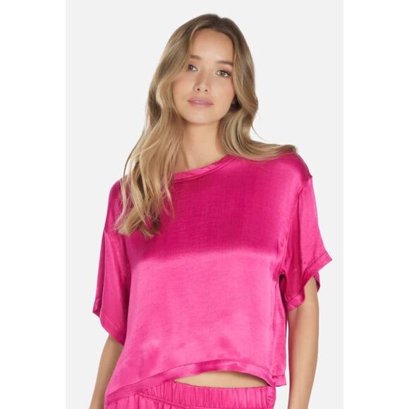 Michael Lauren Satin Top, 100% Viscose Satin, Koen Cosmos Violet, Sz S - Picture 1 of 9